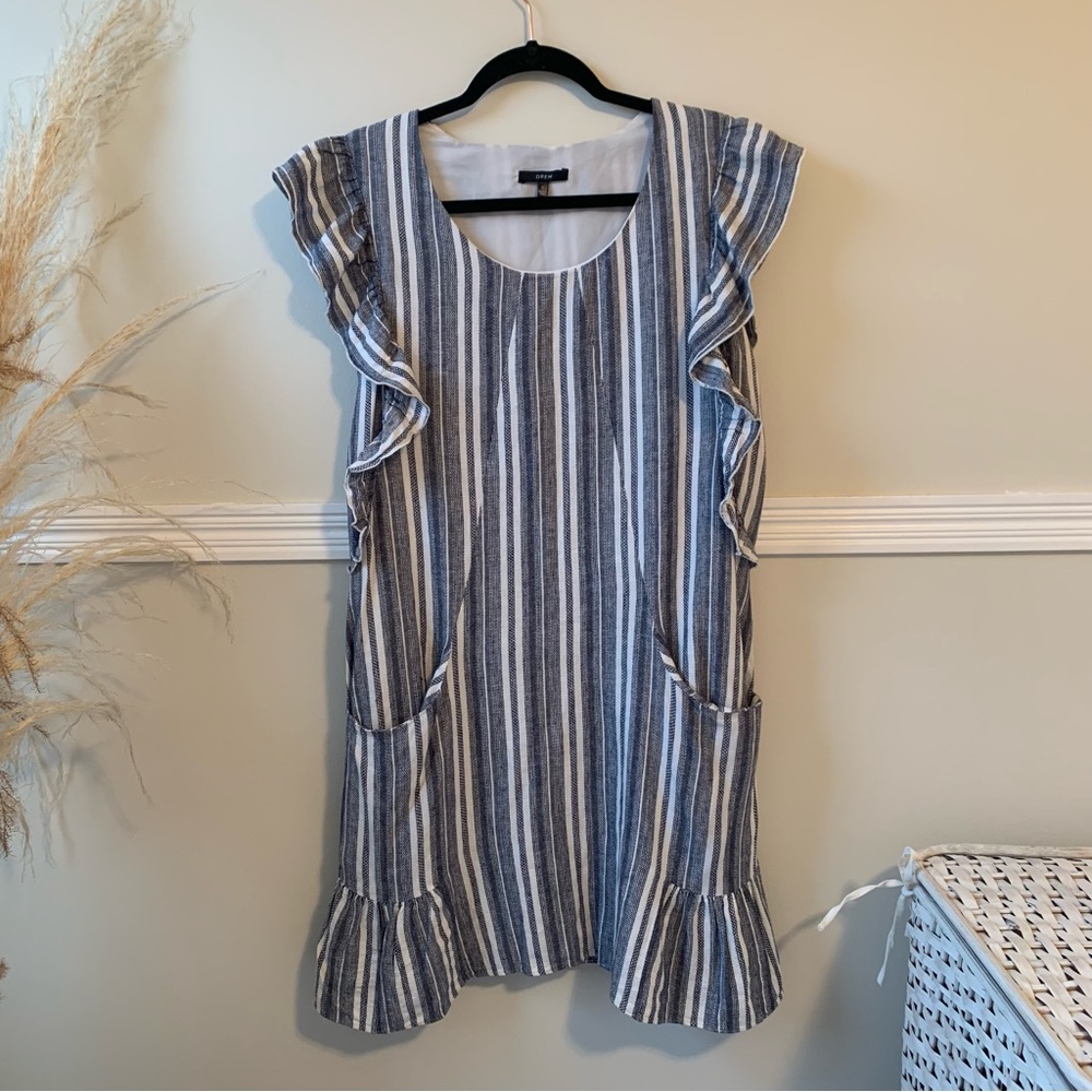 DREW Anthropologie Linen Blend Striped Ruffle Dress